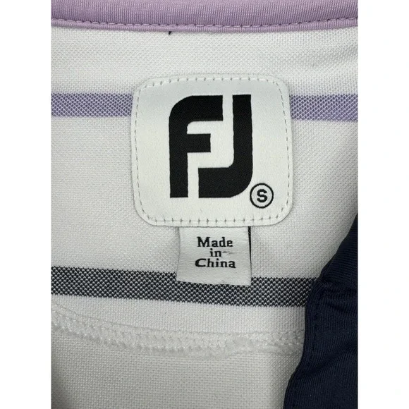 FootJoy Polo Shirt Women's Small White Purple Striped V-Neck Golf Top - Picture 2 of 7